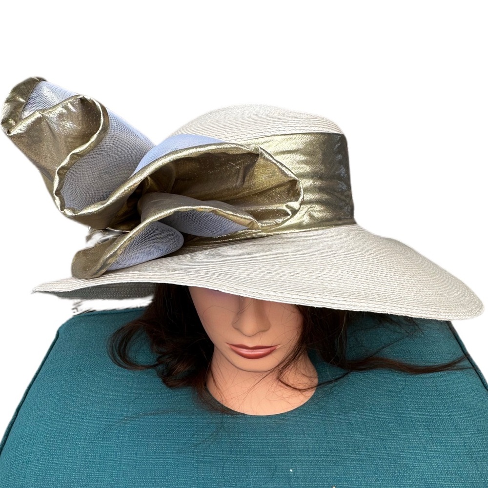 JODY J FOR SILVIA Vintage Elegant Wide-Brim Women's Hat Cream with Gold Accent